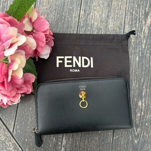 FENDI LONG LEATHER WALLET BLACK ZIPPERED